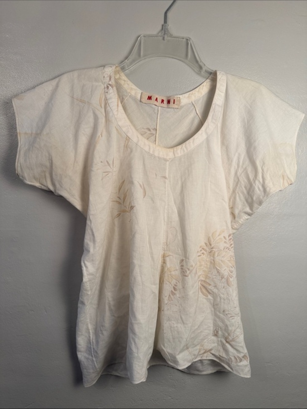 Marni Cream Short Sleeve Floral-Print Cotton Top Size 44